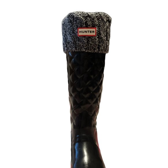 HUNTER Boot Cuff Socks Grey Cable Knit Black Socks Size Large 8-10 - Picture 1 of 7
